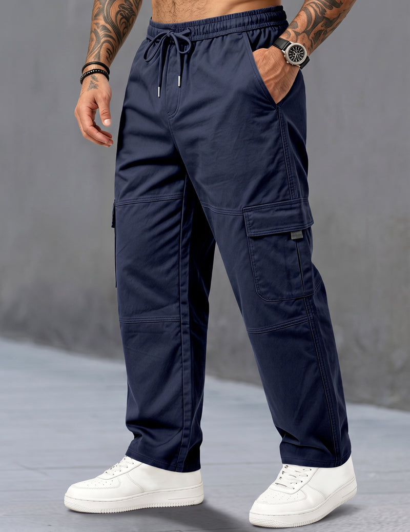ekouaer-men-cargohose-mit-kordelzug-schwarz-lockerer-sitz image 1