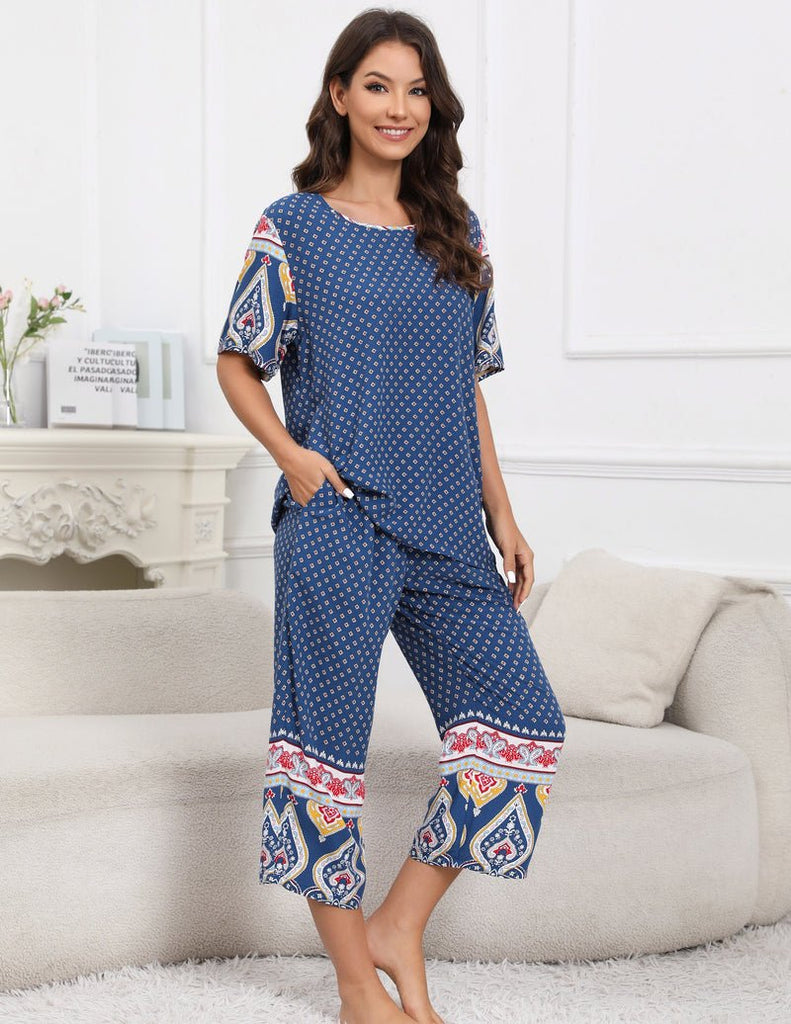 ekouaer-pajama-sets-kurzarm-capri-pyjama-blumen-taschen image 1