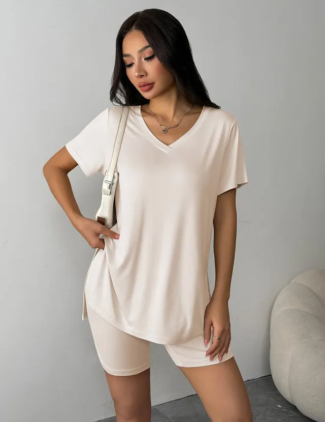 ekouaer-pajama-sets-pyjama-v-ausschnitt-mit-biker-shorts image 1