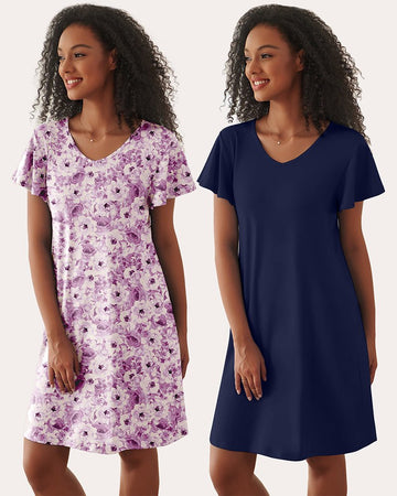 ekouaer-pajama-sets-nachthemd-2er-pack-kurzarm-print image 3
