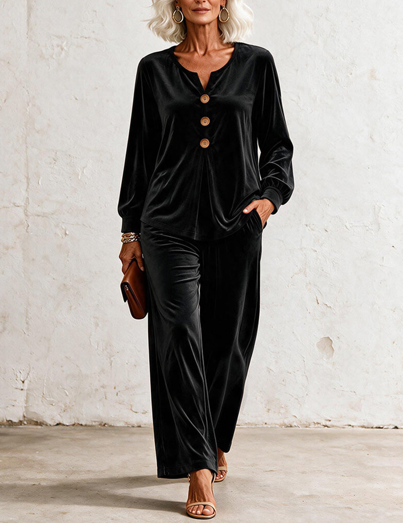 ekouaer-velvet-v-neck-schlafanzug-samt-wide-leg-pink image 4