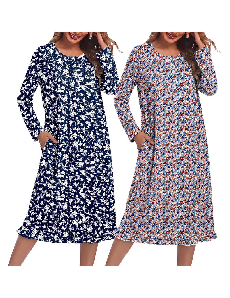 ekouaer-nightgowns-langarm-nachthemd-2er-pack-pink-floral image 3