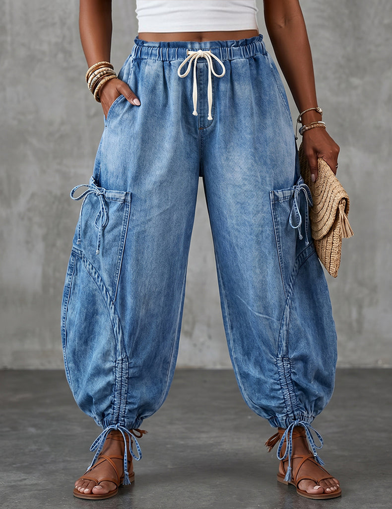 ekouaer-pajama-sets-cargo-jogger-pants-denim-optik-6-taschen-blau image 1