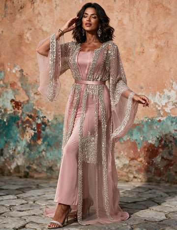 ekouaer-nightgowns-sequin-abaya-kaftan-kleid-rosa-mit-pailletten image 5