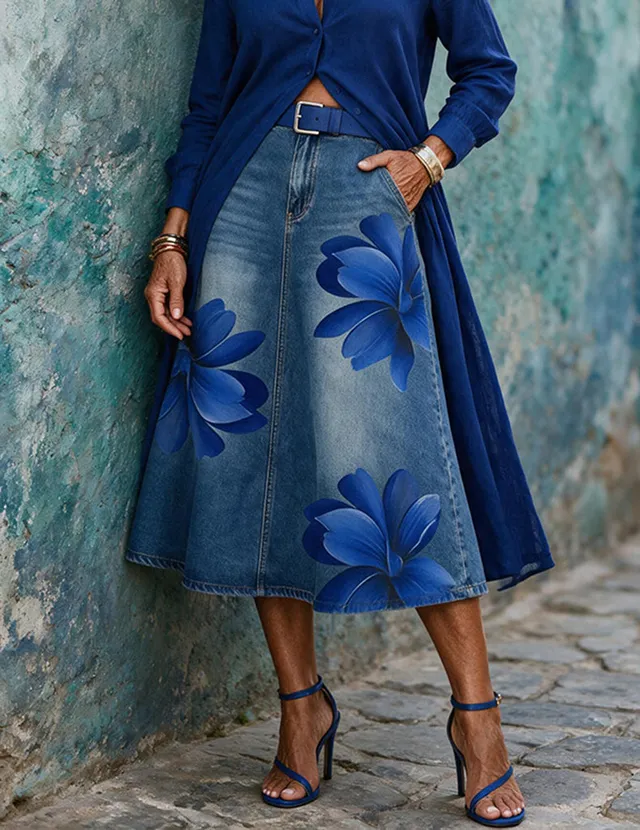ekouaer-nightgowns-denim-a-linie-rock-blau-stretch image 1