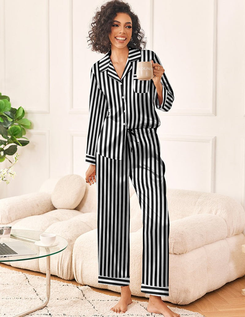 ekouaer-pajama-sets-comfy-satin-pyjama-langarm-gestreift image 1