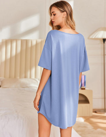 ekouaer-nightgowns-bamboo-viskose-nachthemd-kurzarm-v-ausschnitt image 7
