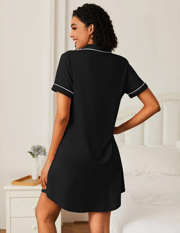 ekouaer-nightgowns-bamboo-sleepshirt-nachthemd-kurzarm-still image 7