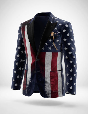 ekouaer-men-samt-blazer-american-flag-slim-fit image 2