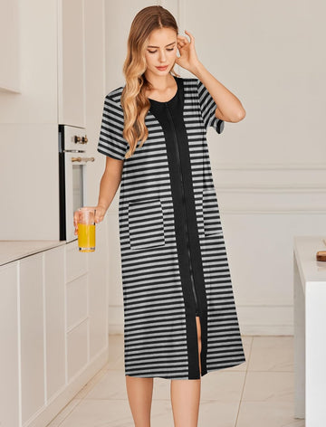 ekouaer-robes-zipper-front-nachthemd-bademantel-kurzarm-reiverschluss image 3
