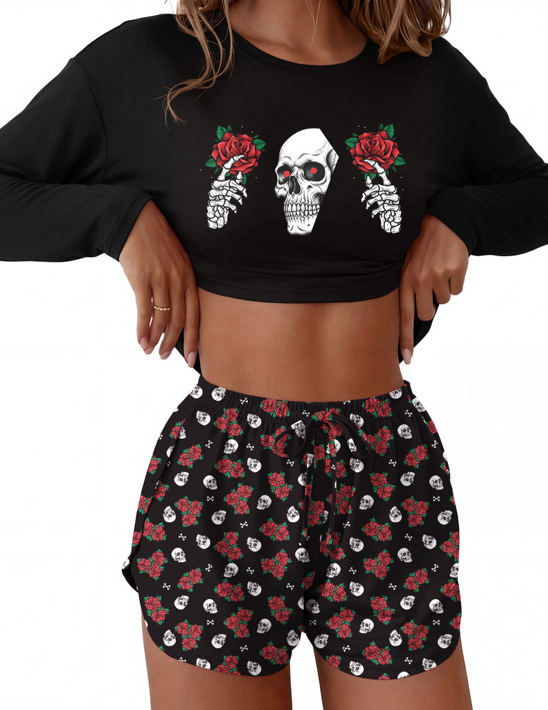 ekouaer-pajama-sets-shorty-langarm-rosa-leopard image 1