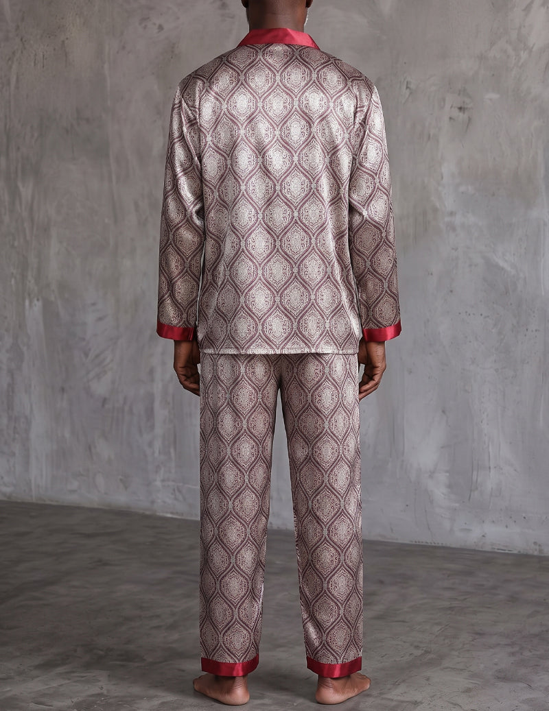 ekouaer-men-satin-pyjama-red-geometric-langarm-gemustert image 4