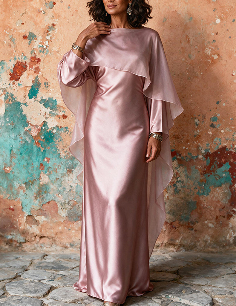 ekouaer-nightgowns-satin-kleid-langarm-cape-rosa-maxi image 1