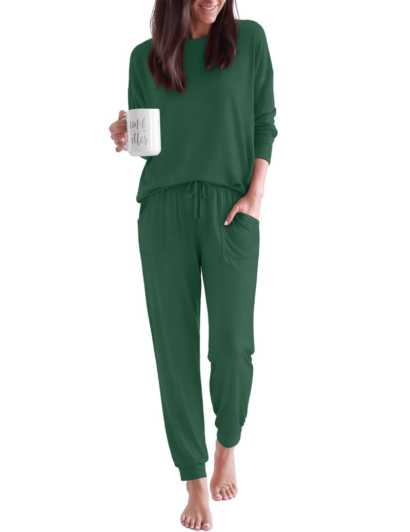 ekouaer-pajama-sets-pyjama-schwarz-crew-neck-mit-kordel image 8