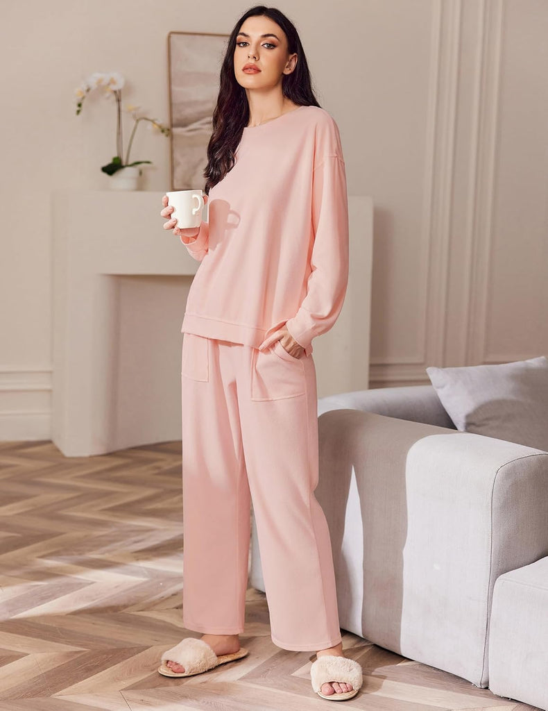 ekouaer-pajama-sets-fleece-hausanzug-langarm-taschen-2-teilig image 1