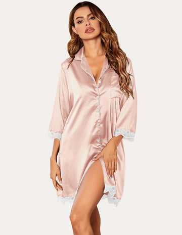 ekouaer-nightgowns-satin-nachthemd-spitze-3-4-arm image 7