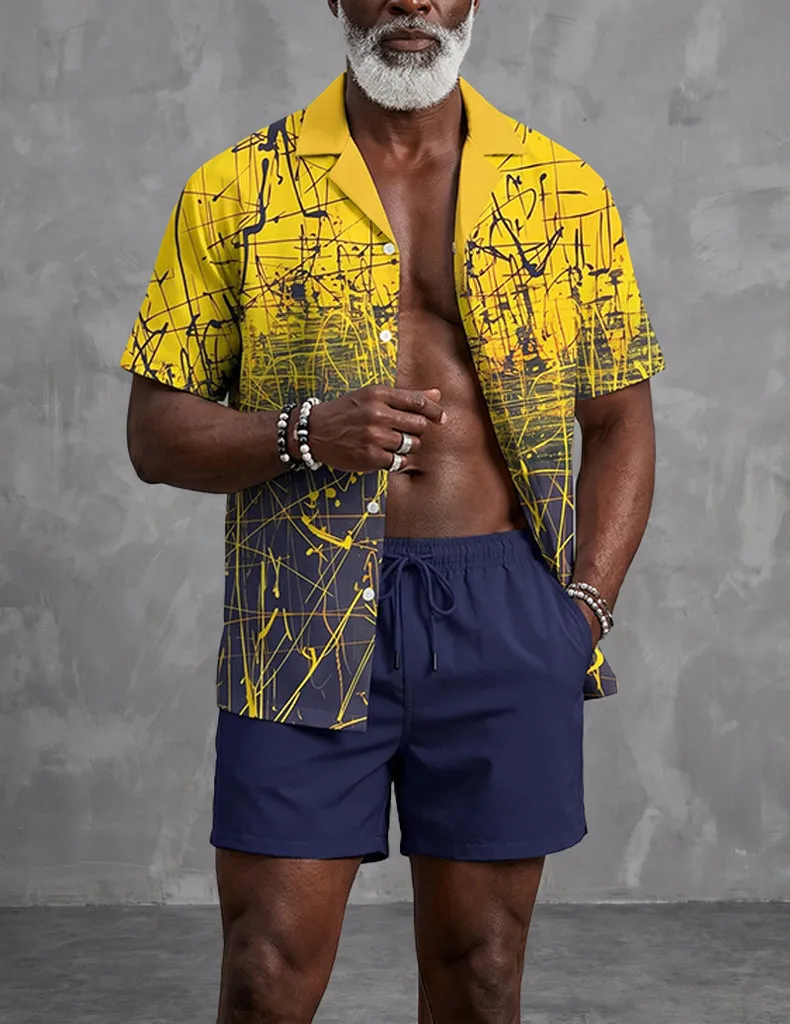 ekouaer-men-hawaiihemd-shorts-set-wellenprint-gr-n image 1