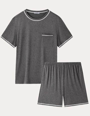 ekouaer-men-schlafanzug-herren-kurz-rundhals-mit-shorts image 8