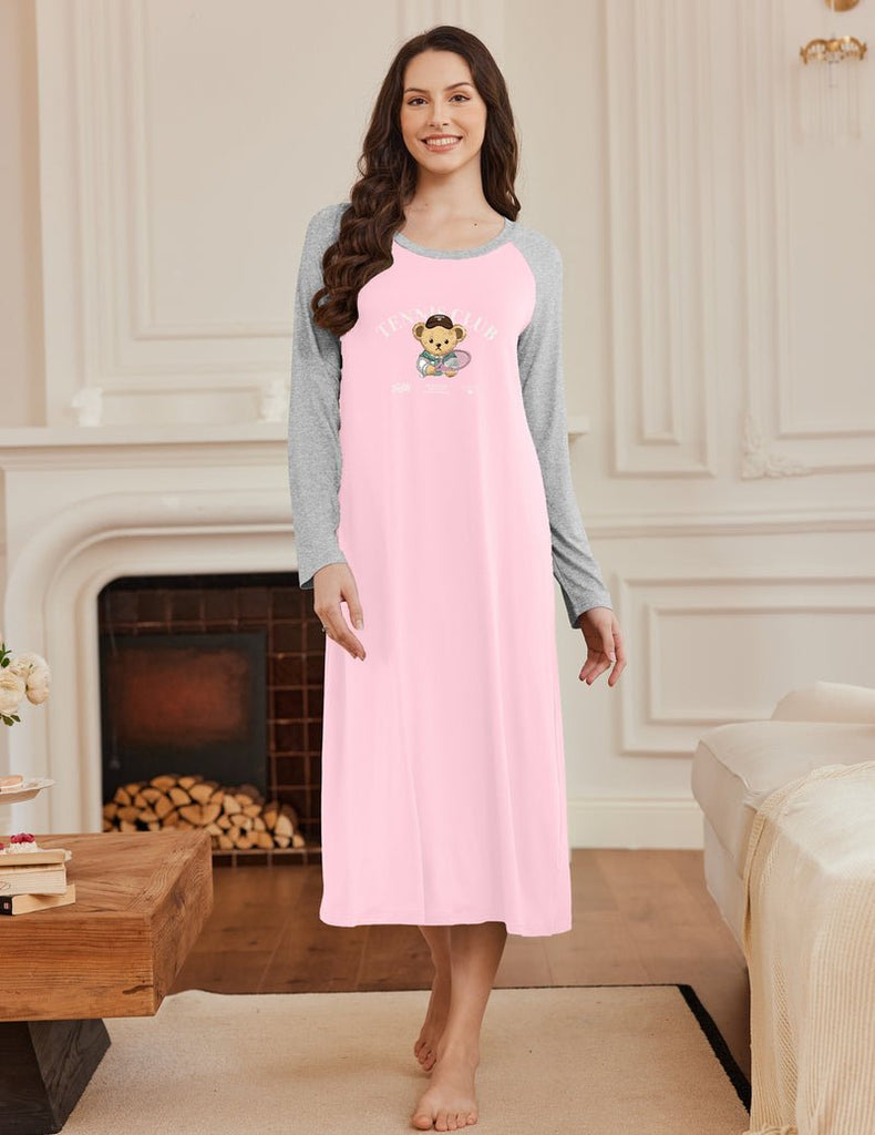 ekouaer-nightgowns-nachthemd-langarm-wadenlang-bedruckt image 1