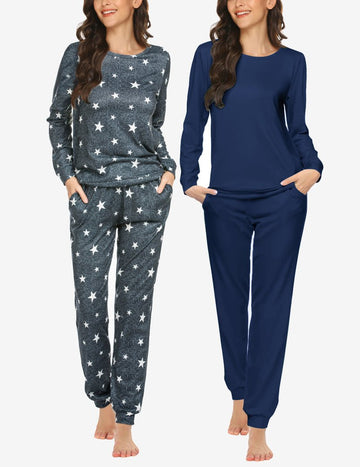 ekouaer-pajama-2er-schlafanzug-langarm-mit-jogger-hose image 5