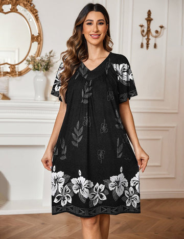 ekouaer-nightgowns-floral-nachthemd-kurzarm-taschen image 5