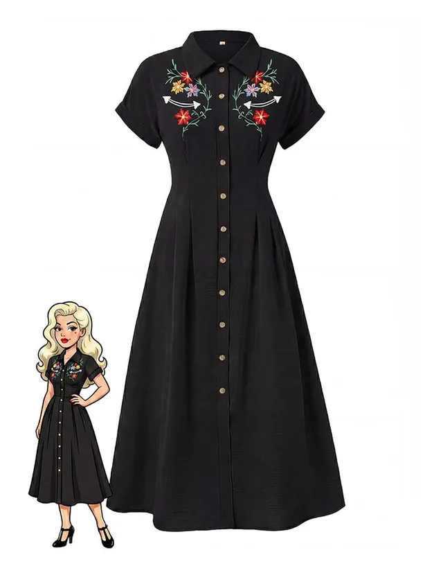 ekouaer-nightgowns-vintage-midikleid-bestickt-knopfleiste image 1