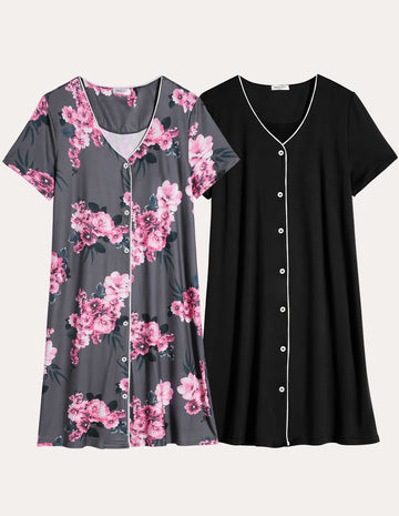 ekouaer-pajama-sets-nachthemd-2er-pack-knopfleiste-v-ausschnitt image 7
