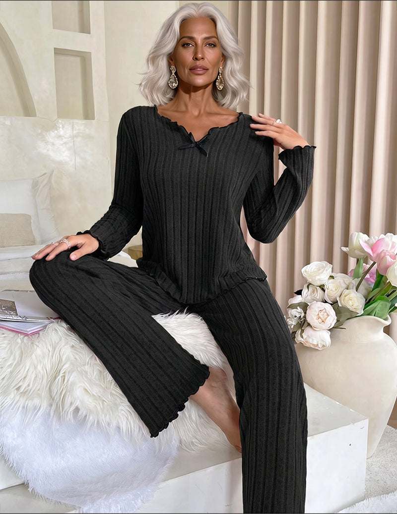 ekouaer-pajama-sets-ribbed-knit-pyjama-schwarz-2-teilig-leicht image 1
