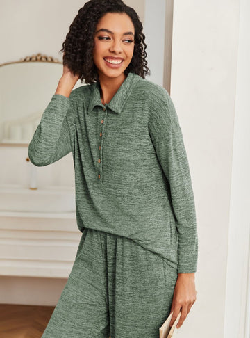 ekouaer-knit-button-down-pjs-schlafanzug-langarm-2-teilig image 3