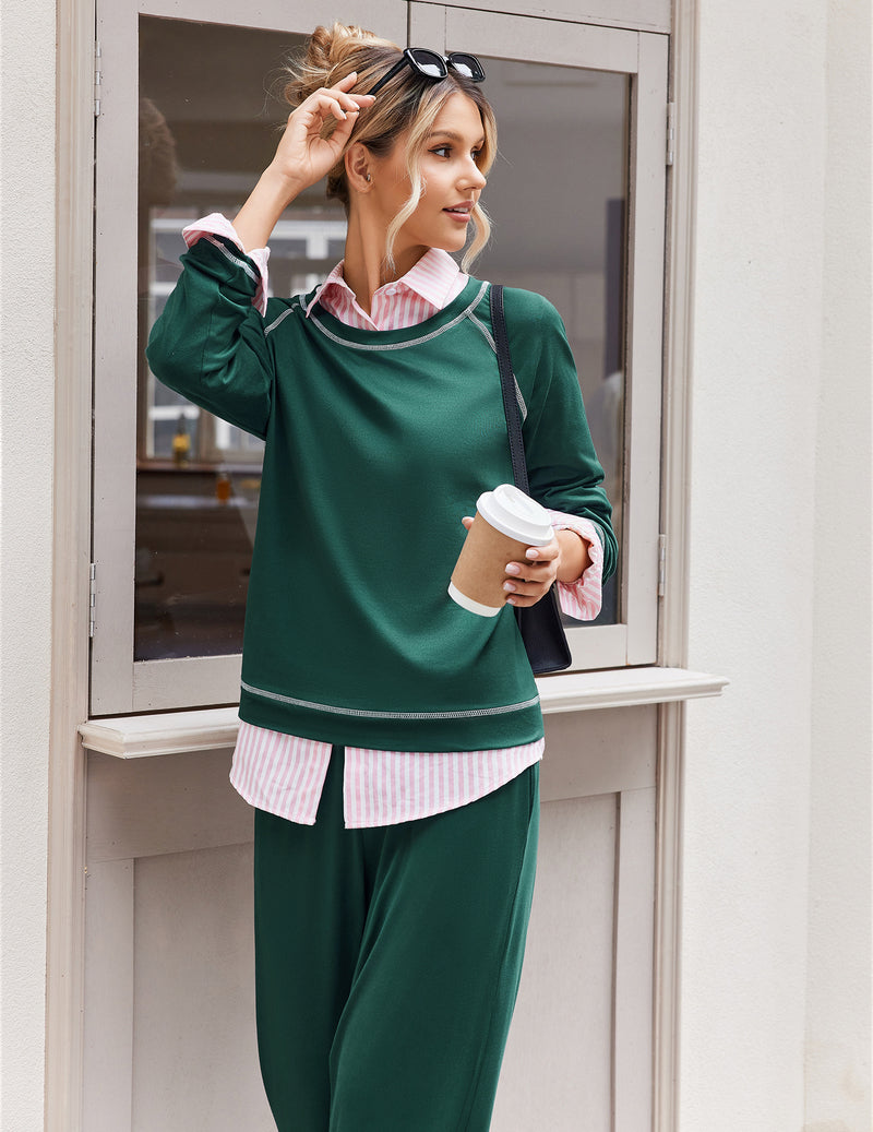 ekouaer-pajama-sets-langarm-schlafanzug-ombre-green-m-mit-taschen image 6
