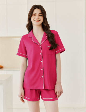 ekouaer-pajama-sets-waffel-schlafanzug-kurz-mit-knopfleiste image 6