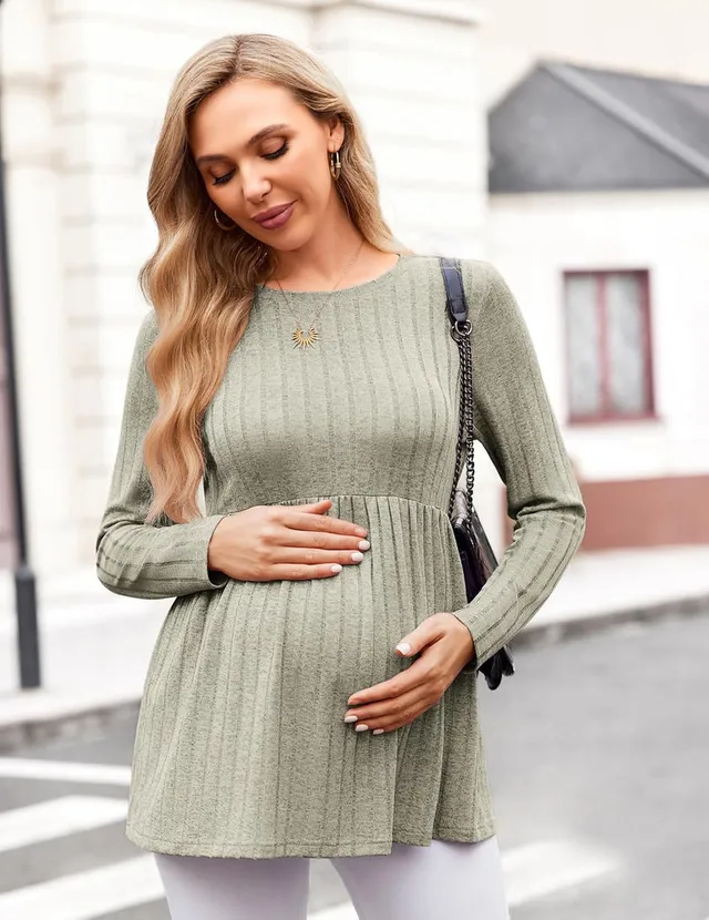 ekouaer-maternity-langarm-tunika-umstandsshirt-rippenstrick image 1