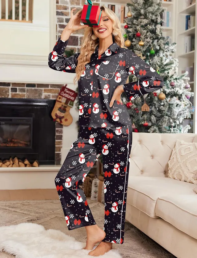 ekouaer-pajama-sets-satin-button-schlafanzug-langarm-seide image 1