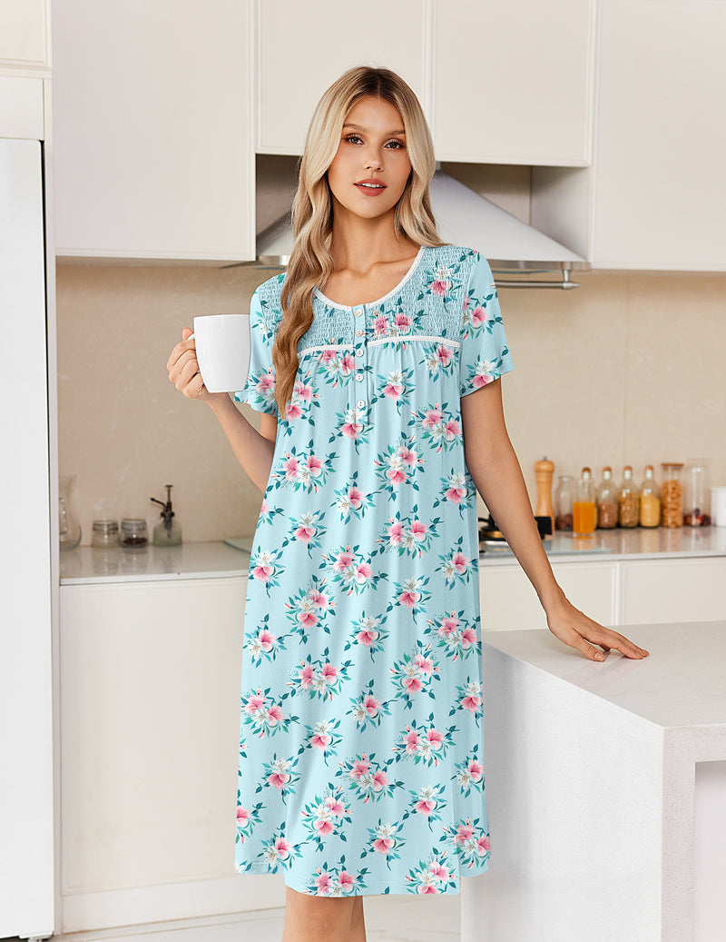 ekouaer-nightgowns-short-sleeve-nachthemd-floral-blue image 2