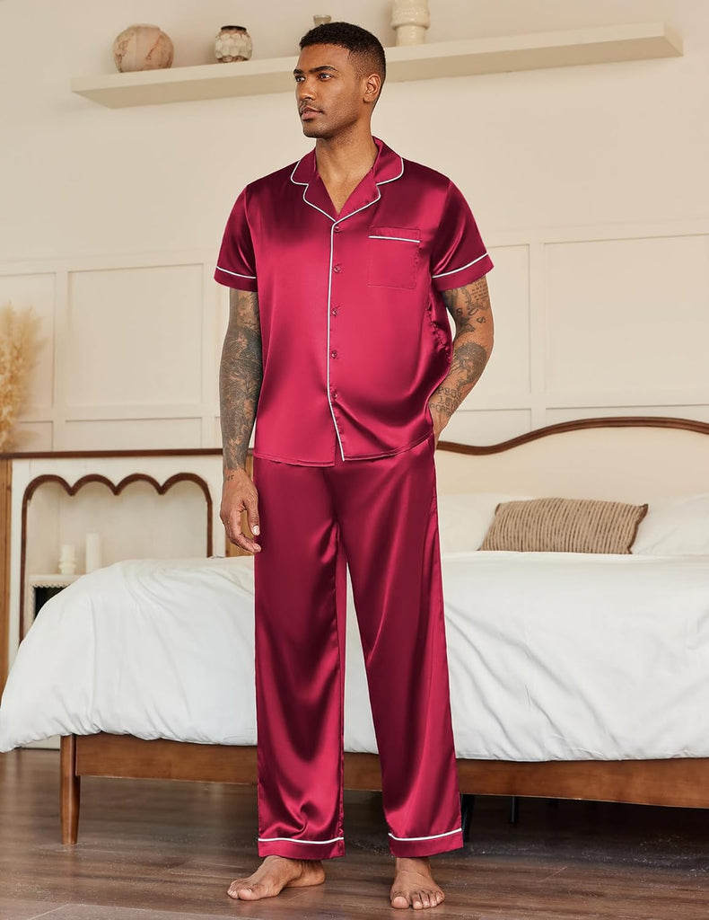 ekouaer-pajama-sets-satin-pyjama-herren-kurzarm-langhose image 1