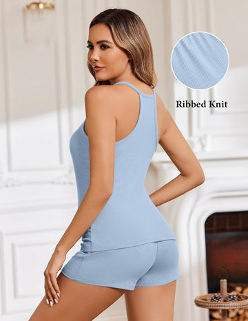 ekouaer-pajama-sets-ribbed-2-piece-schlafanzug-shorts-v-ausschnitt image 5