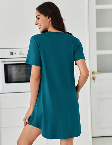 ekouaer-nightgowns-plissee-nachthemd-kurzarm-knielang image 3