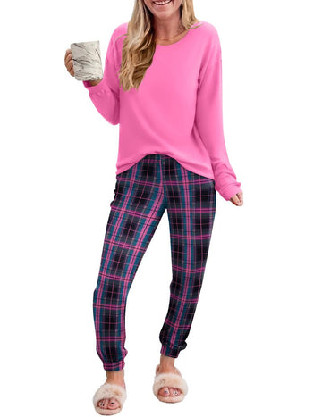 ekouaer-pajama-sets-karo-schlafanzug-langarm-2-teilig image 3