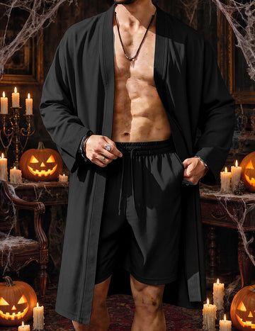 ekouaer-men-halloween-skeleton-robe-shorts-set-schwarz image 3