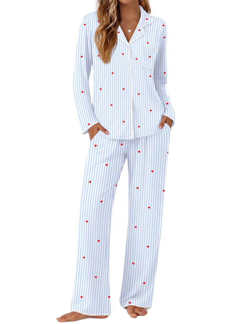ekouaer-pajama-sets-schlafanzug-knopfleiste-dunkelblau image 6
