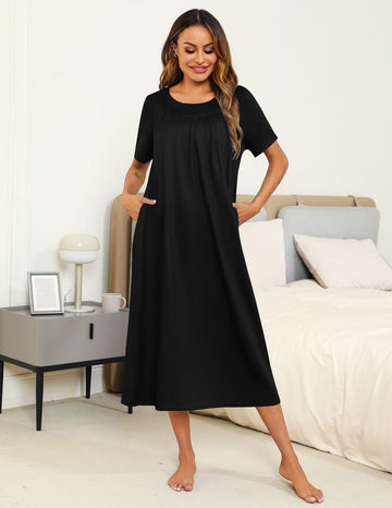 ekouaer-nightgowns-house-dress-nachthemd-kurzarm-wadenlang image 3