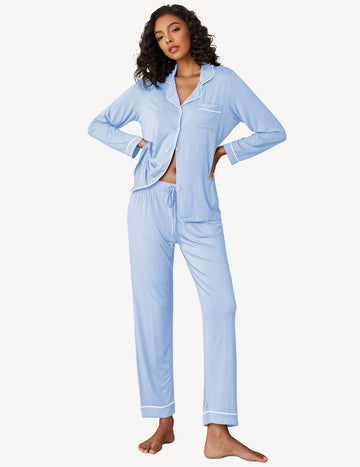 ekouaer-pajama-sets-button-down-schlafanzug-langarm-paspel image 2