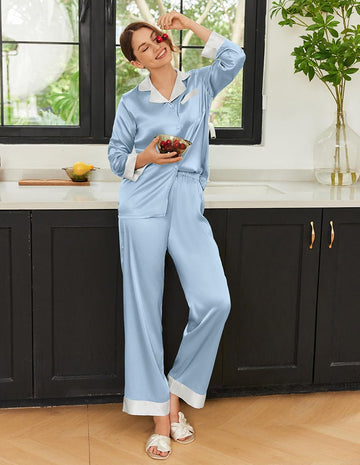 ekouaer-comfort-satin-pyjama-damen-langarm-satin-set-mit-kn-pfen image 7