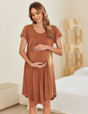 ekouaer-maternity-stillnachthemd-kurzarm-plissee image 5