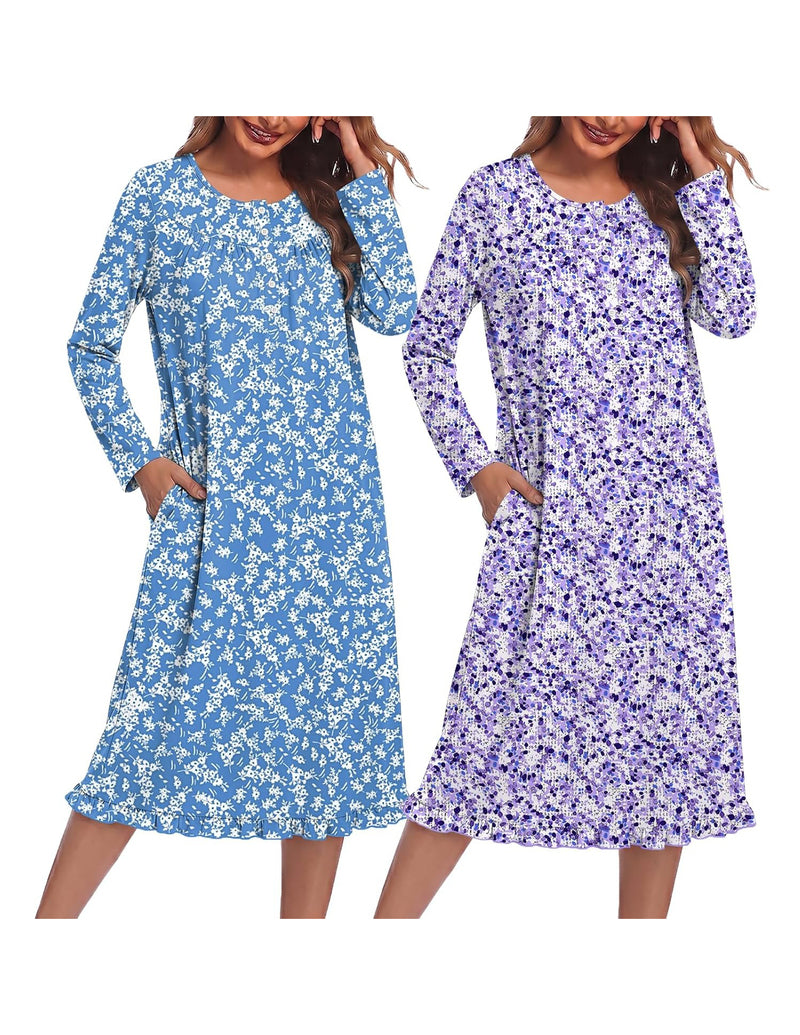 ekouaer-nightgowns-langarm-nachthemd-2er-pack-pink-floral image 7