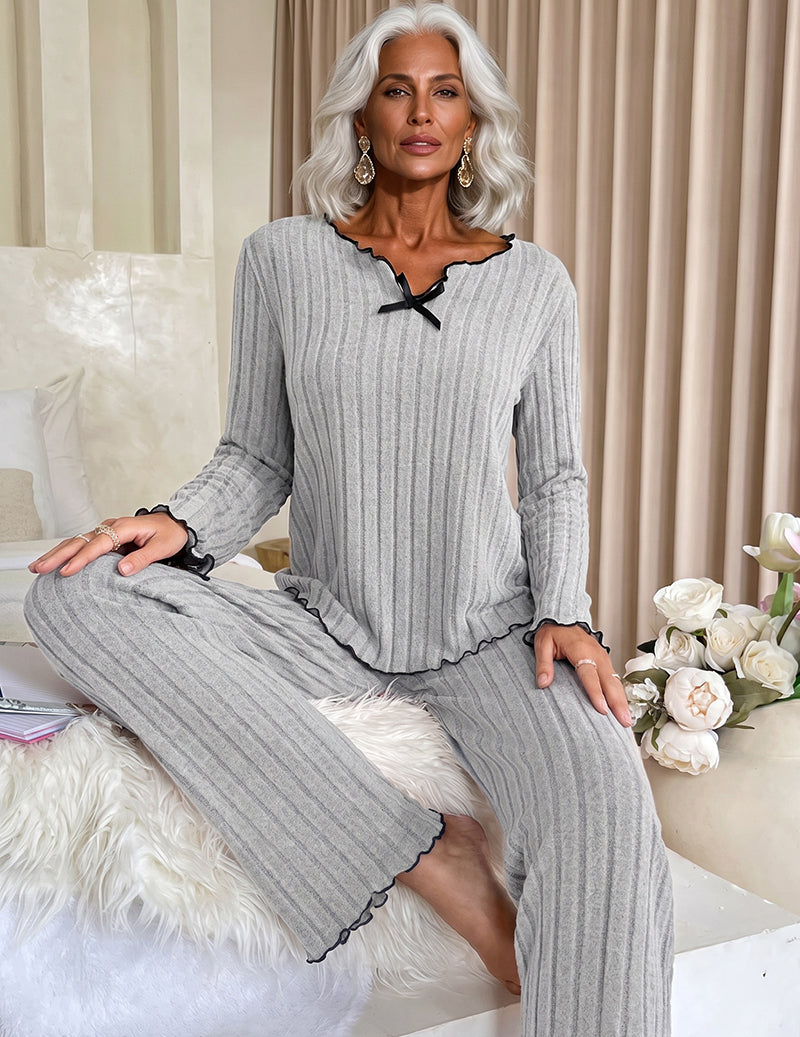 ekouaer-pajama-sets-ribbed-knit-pyjama-schwarz-2-teilig-leicht image 3