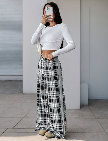 ekouaer-pajama-sets-pyjamahose-wide-leg-kariert-mit-taschen image 7