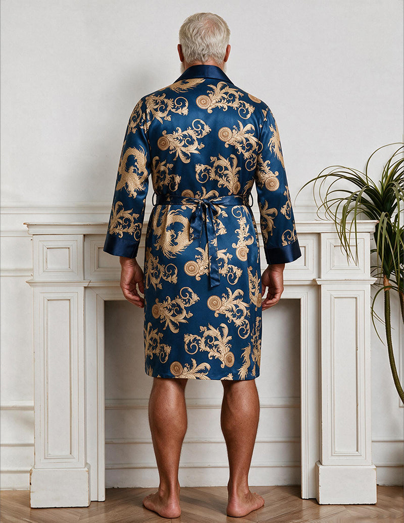 ekouaer-men-kimono-satin-drachenprint-shorts-schwarz image 2