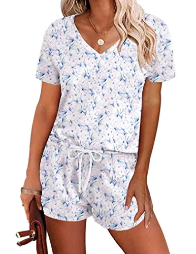 ekouaer-kurzarm-pyjama-set-shorts-v-ausschnitt-taschen image 1