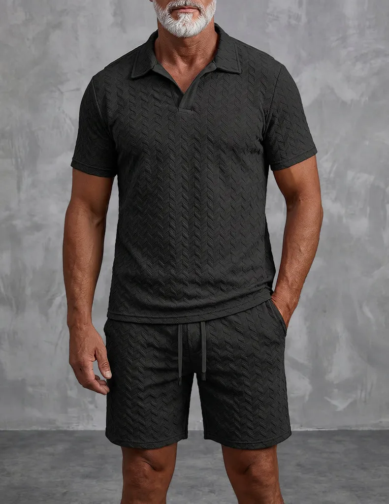 ekouaer-men-polo-shirt-shorts-set-jacquard-zweiteiler image 1